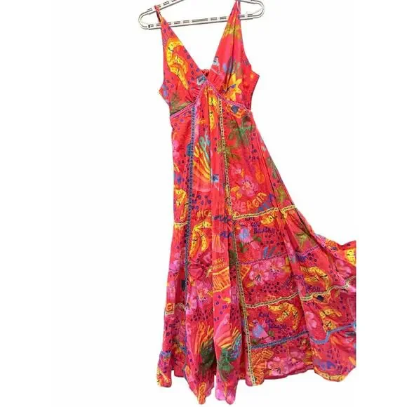 Farm Rio V-neck sleeveless Floral Print Long Dress 100% cotton colorful - Picture 2 of 7